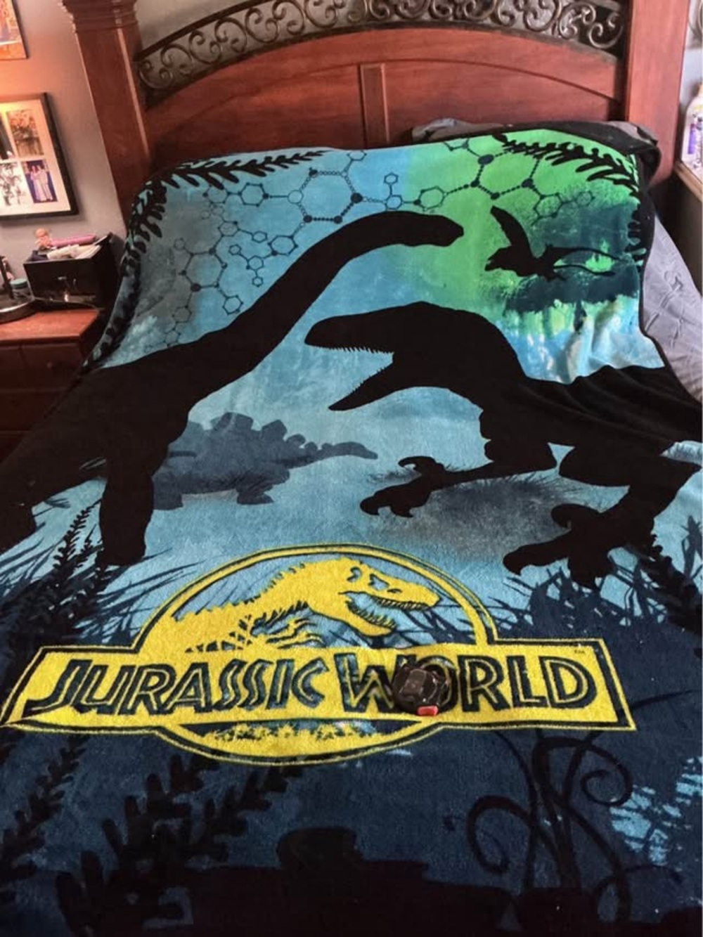 Vintage Jurassic World Kids Blanket 62x84 around Blue Black Yellow 💕